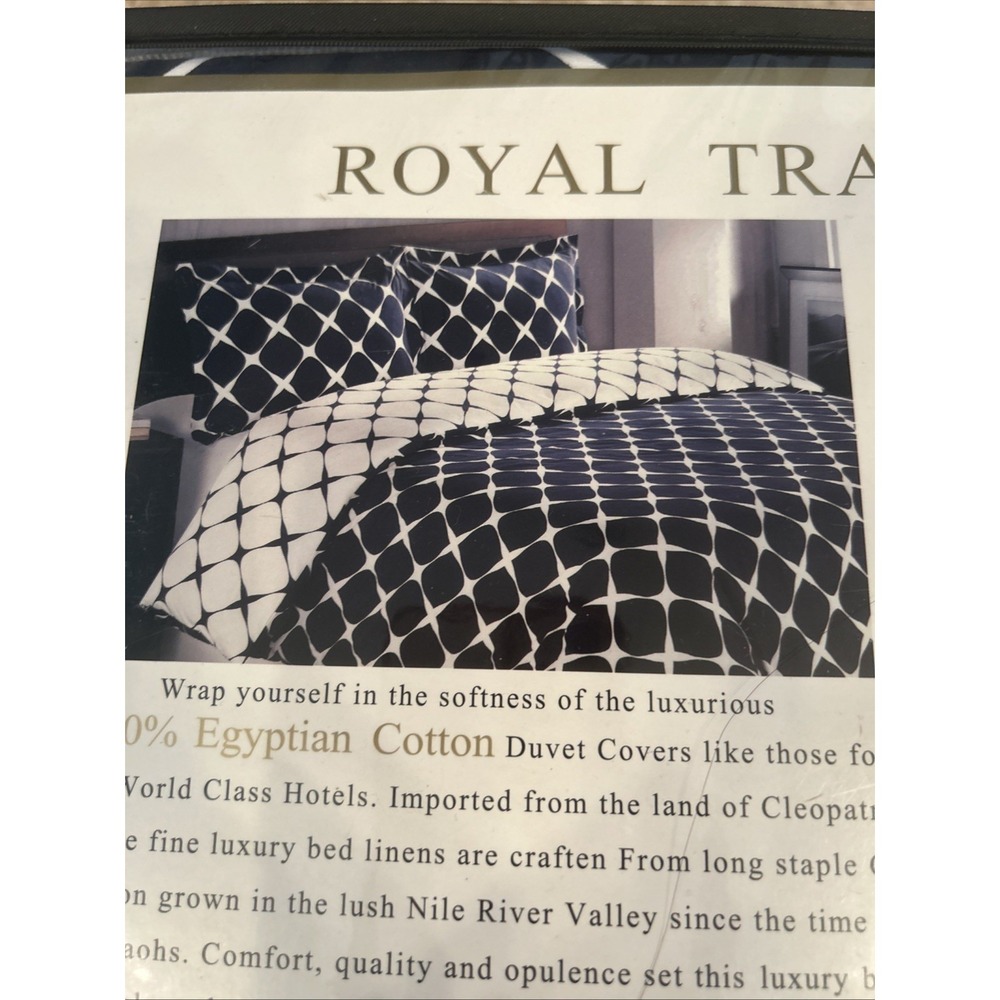 Royal Tradition 100% Egyptian Cotton Duvet Cover King Calking Navy Reversible 3p